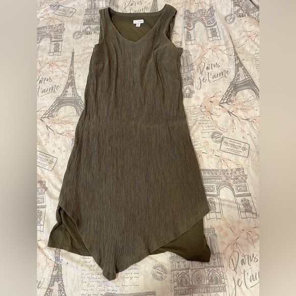 Purejill Dresses & Skirts - Purejill J.Jill Caper Olive Green Textured Lagenlook Dress Size XS Petite
